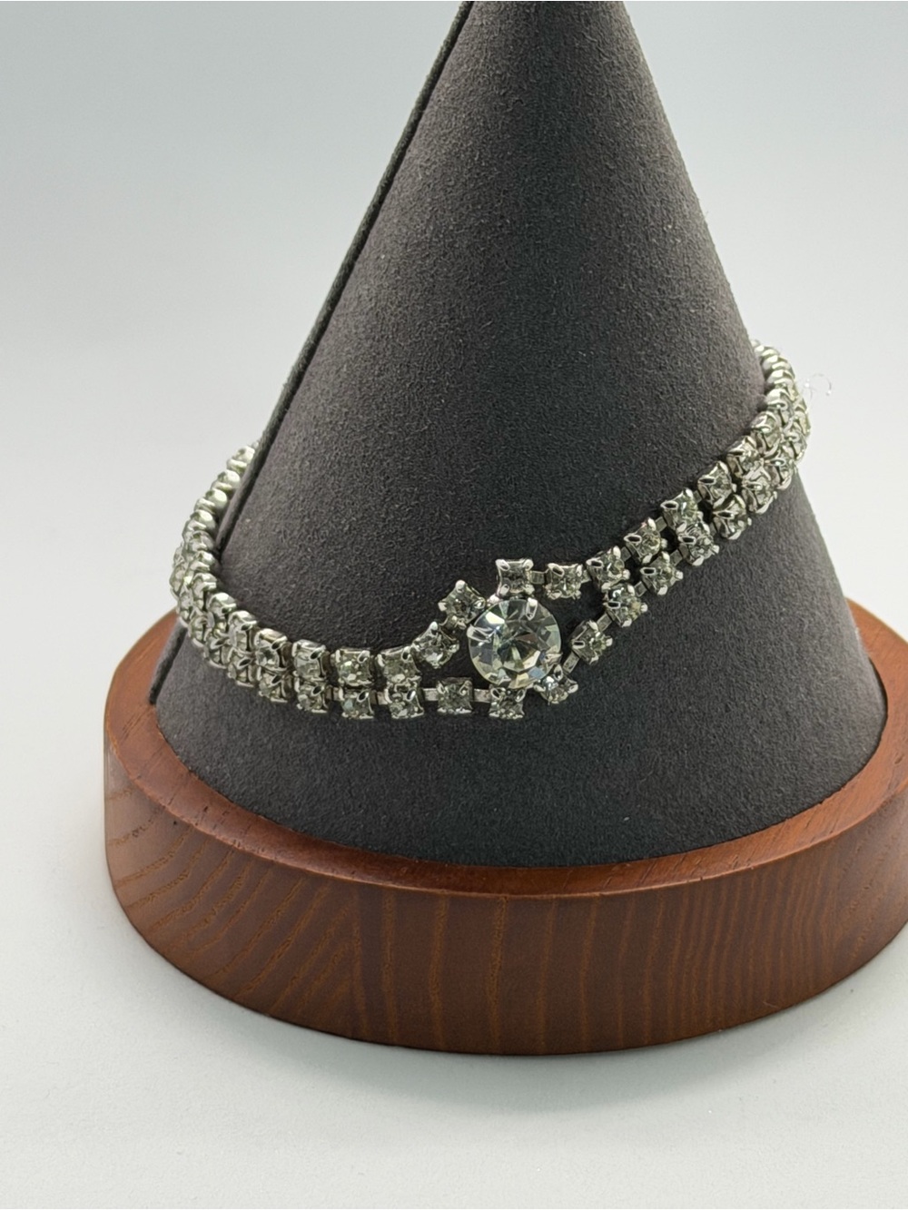 Silver-Tone Crystal Tennis Bracelet with Center Crystal Accent